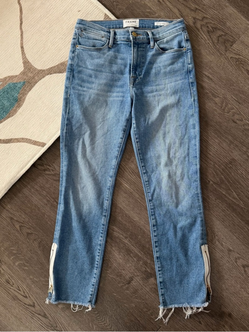 Frame Denim Le High Straight Leg Jeans in Allowell Medium Wash, Zipper Ankle
